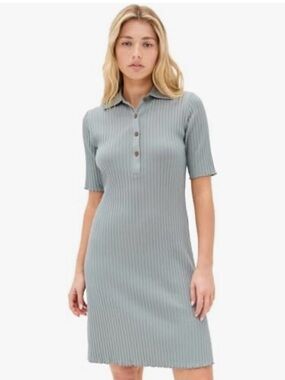 Vince Aqua Women's Cotton-Blend Elbow-Sleeve Polo Dress